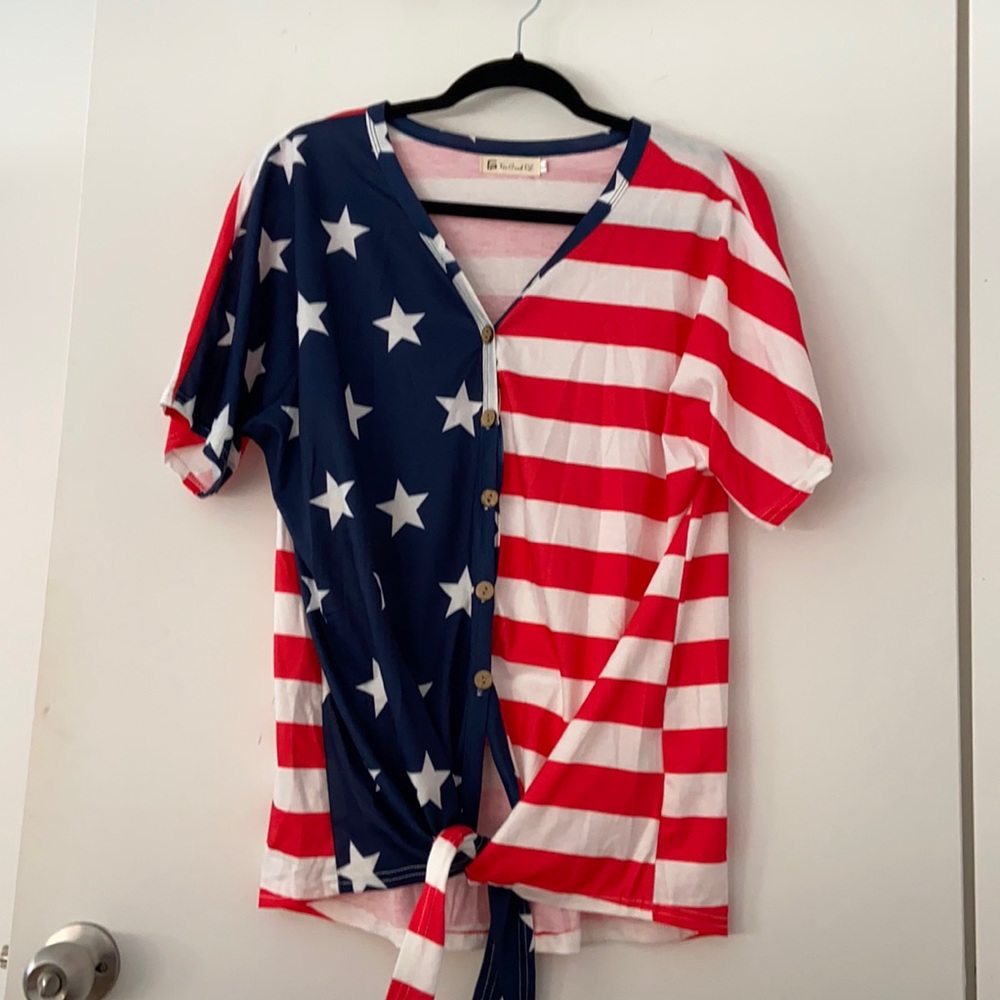 American flag button down tie shirt